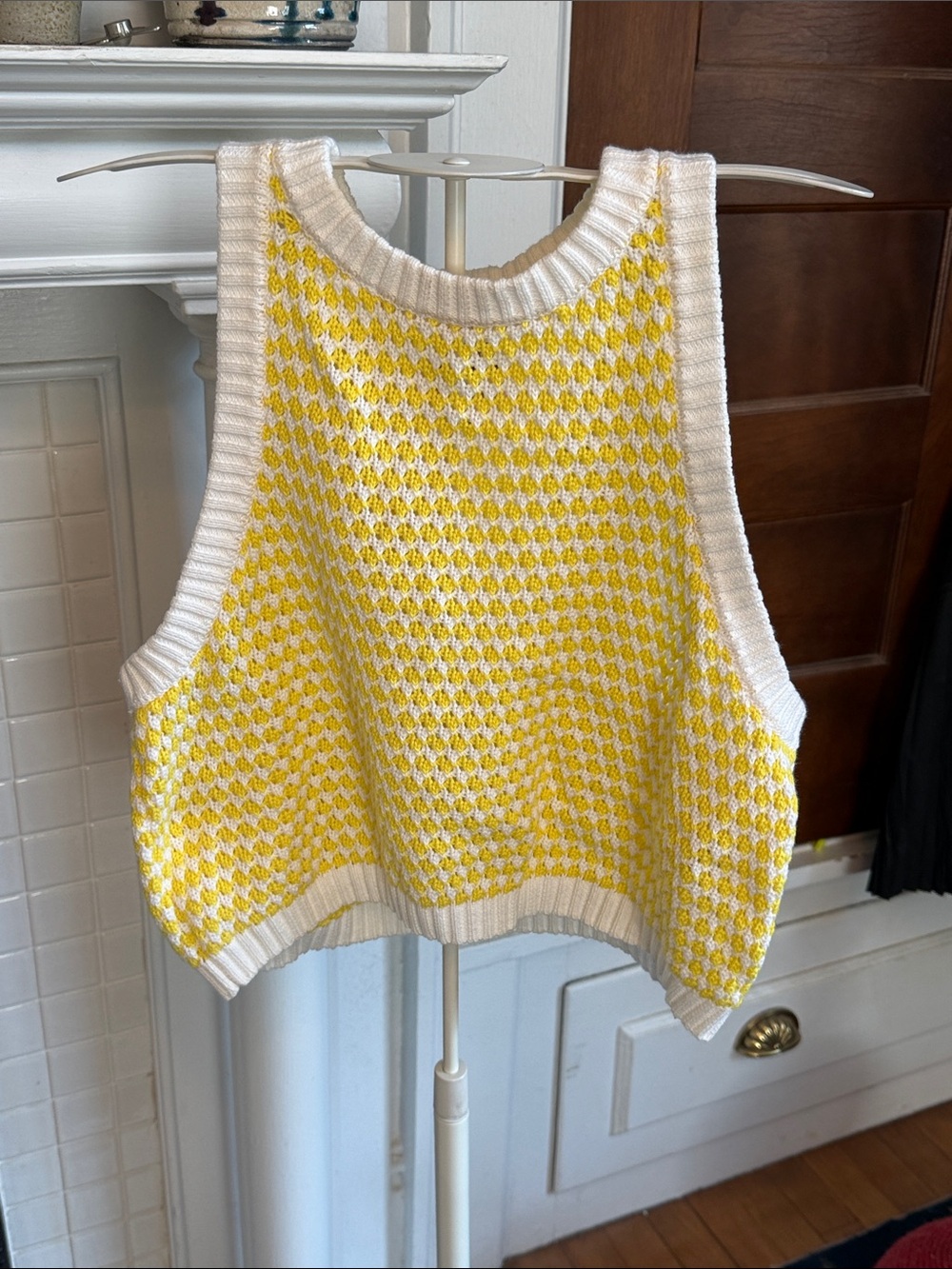 Future Collective Yellow and Cream Knit Sleeveless crop knit Tank Top- worn once